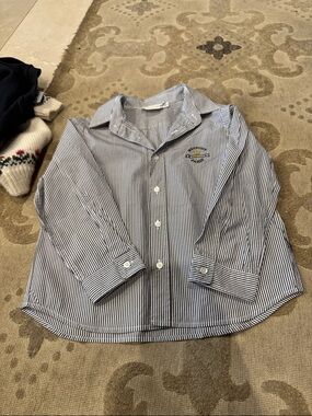 Bonpoint Navy and White Striped Button Down Shirt